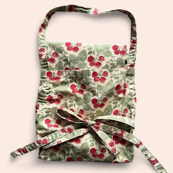 Vintage Fruit Apron Raspberry Kitchen Garden Craft Art Cottagecore Full Leaves - Picture 2 of 7